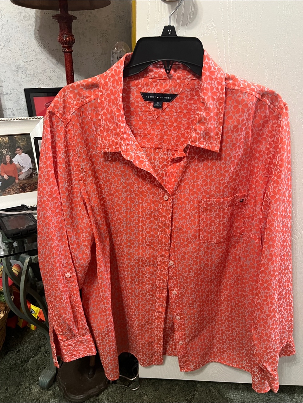 Tommy Hilfiger Coral & White Geometric Button-Down Shirt
